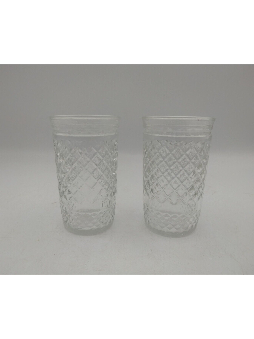 Vintage 2 Anchor Hocking Juice Glass Clear Diamond Pattern Jelly 3.75"
